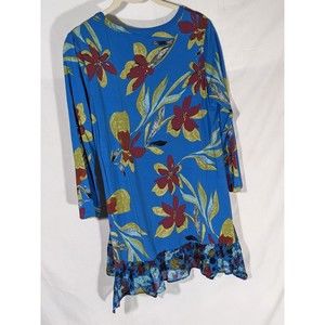LOGO By Lori Goldstein Rayon 3/4 Sleeve Top w/ Chiffon Hem Blue Size Sm